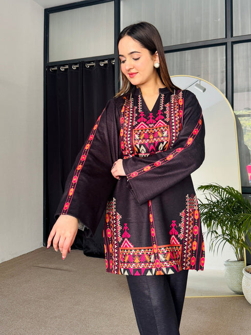 Black Winter Woollen Kurta Set